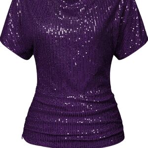 Grace Karin Shimmering Purple Sequin Short Sleeve Top
